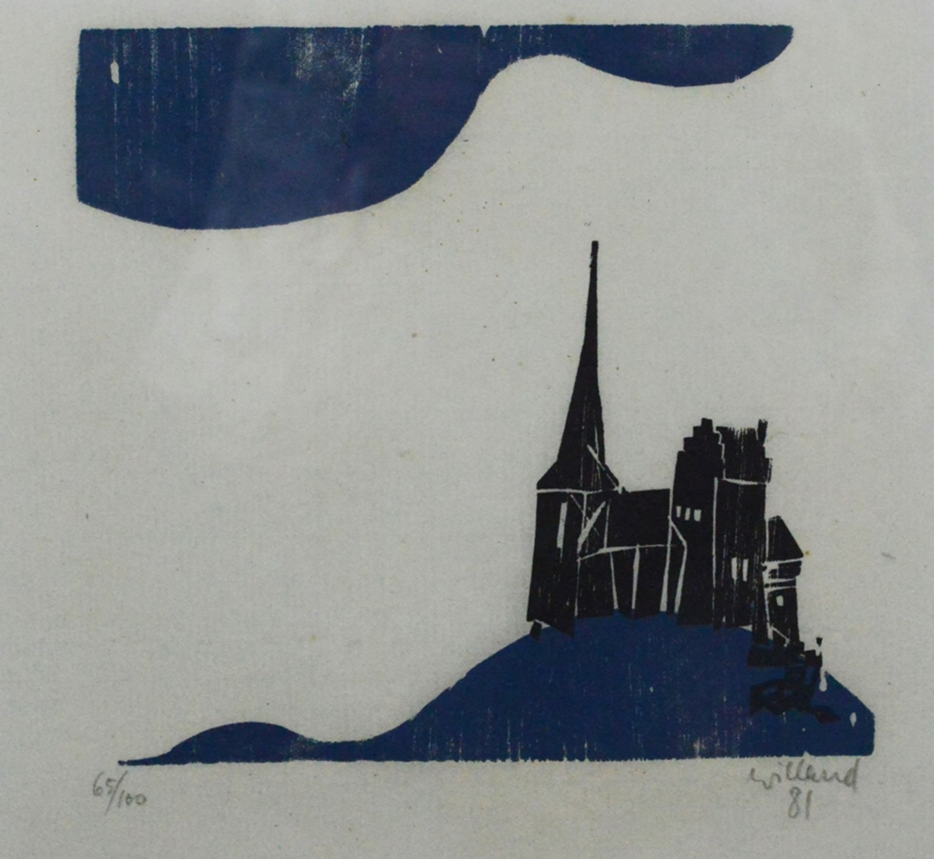 Willand, Detlef (1935 Heidenheim) "Stadtansicht", in zwei Farben, Holzschnitt, Ex. 65/100, rechts u