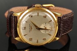 Armbanduhr, Longines Calatrava, 8878651 Kaliber 23Z, 750/18K Gold-Gehäuse, Ziffernblatt mit goldene