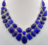 Lapislazuli-Collier, Designer-Collier aus 32 einzeln gefassten, natürlichen, royalblauen Lapislazul