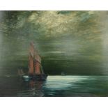 Martin, TP (20. Jahrhundert) "Schiffe auf hoher See", stimmungsvoll im Mondschein, rechts unten sig