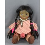 Puppe, Creation Marie-Luise, Kopf aus Kunststoff, Schwarze Haare zu zwei Zöpfen geflochten, mit ges