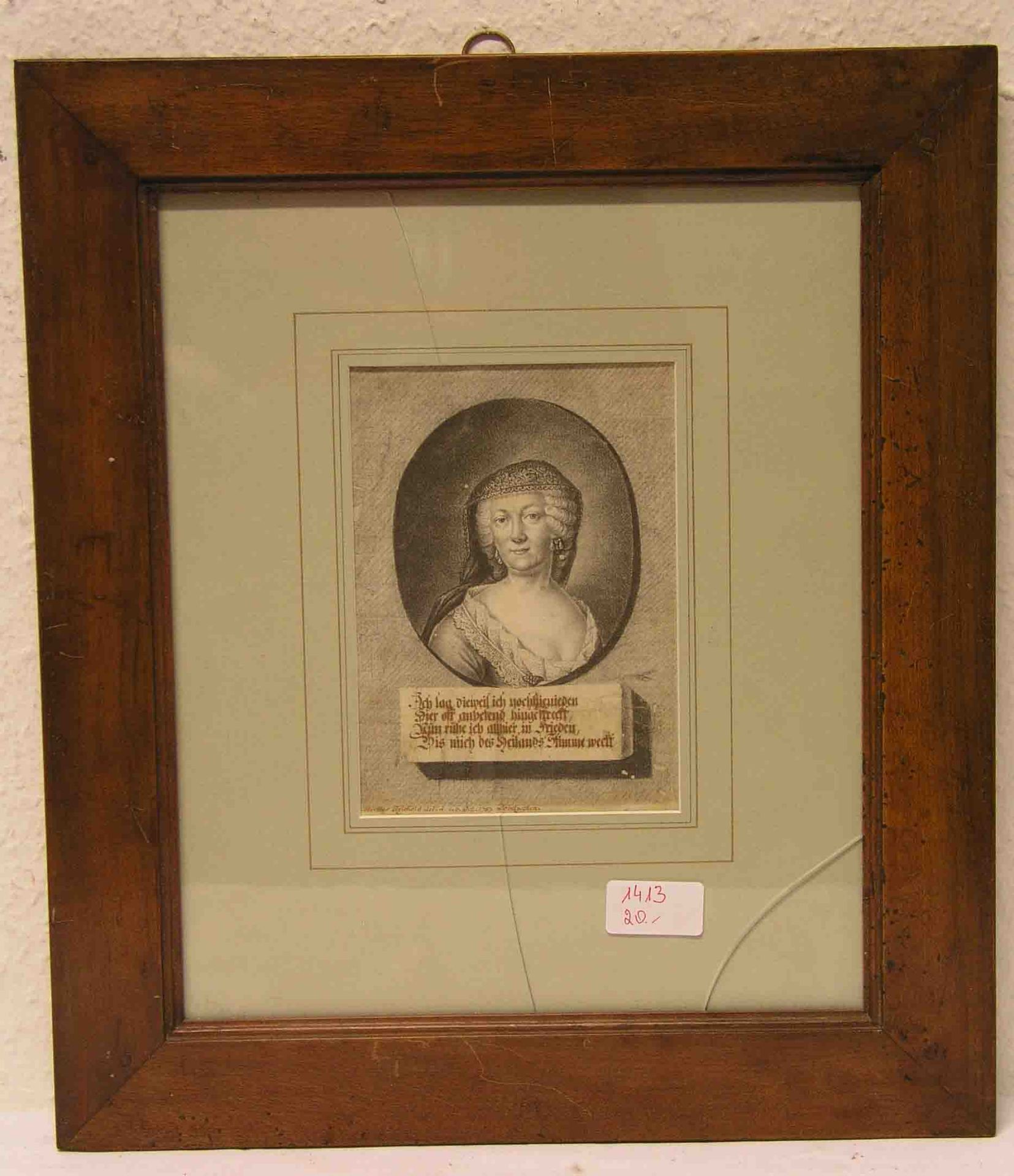 Hermes Reichold: "Brustbild einer trauernden Dame". Kohlezeichnung, signiert, 1787,Dobitzschen, 17 x