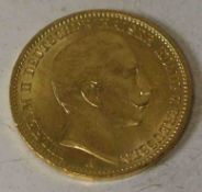 20 Mark "Wilhelm II.", 1912, Gold 900. Gewicht: 7,9 Gramm.