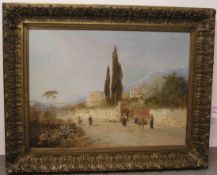 Wagner, Carl (1796 - 1867): "Südländische Landschaft mit Personenstaffage". Öl/Lwd.,signiert,