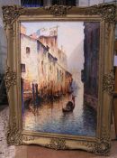 "Venedig". Canale mit Gondel. Öl/Pressspan, unleserlich signiert, 98 x 69cm. Rahmen.