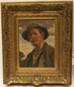 Best, Hans (1874 - 1942): "Bauer mit Hut". Öl/Holz, signiert, 33 x 24cm. Rahmen.