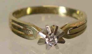 Brillant-Solitärring. 14 Kt. Gold. 0,10ct., RG 55, 2,9 Gramm.