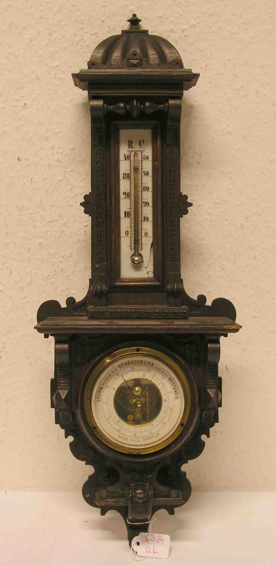 Barometer und Thermometer, Historismus, Thermometer beschädigt, Höhe: 55cm.