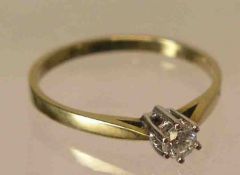 Damenring. 14 Kt. Gold. Brillant-Solitär, 0,18ct., RG 54. 1,8 Gramm.