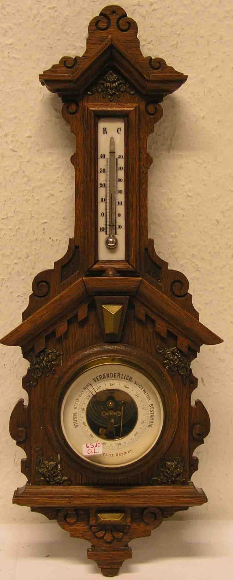 Barometer und Thermometer. Historismus. Höhe: 52cm.