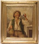 "Italienischer Bauer mit Chianti - Flasche". Öl/Lwd., um 1900. restauriert, unleserlichsigniert,
