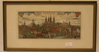 "Bamberg". Gesamtansicht. Farbradierung, signiert Rischart Hannes, 15 x 33cm, Rahmen mitGlas.