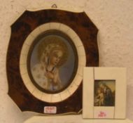 Zwei Miniaturen. Dabei: "Madonna mit Kind" und "Madonna". Öl/Elfenbein, 3,5 x 3cm undDurchmesser: