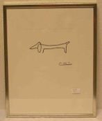 Picasso: "Wursthund". Minimalistischer Picasso Print, in der Platte signiert, 17 x 22cm,Rahmen mit