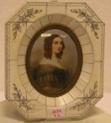 Miniatur: "Profilbildnis einer Dame". Öl/Elfenbein, ovaler Bildausschnitt, Durchmesser:8cm. Rahmen