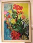 Felix Müller (1904 - 1997): "Blumenstillleben". Öl/Platte, unsigniert, beim Künstlergekauft,