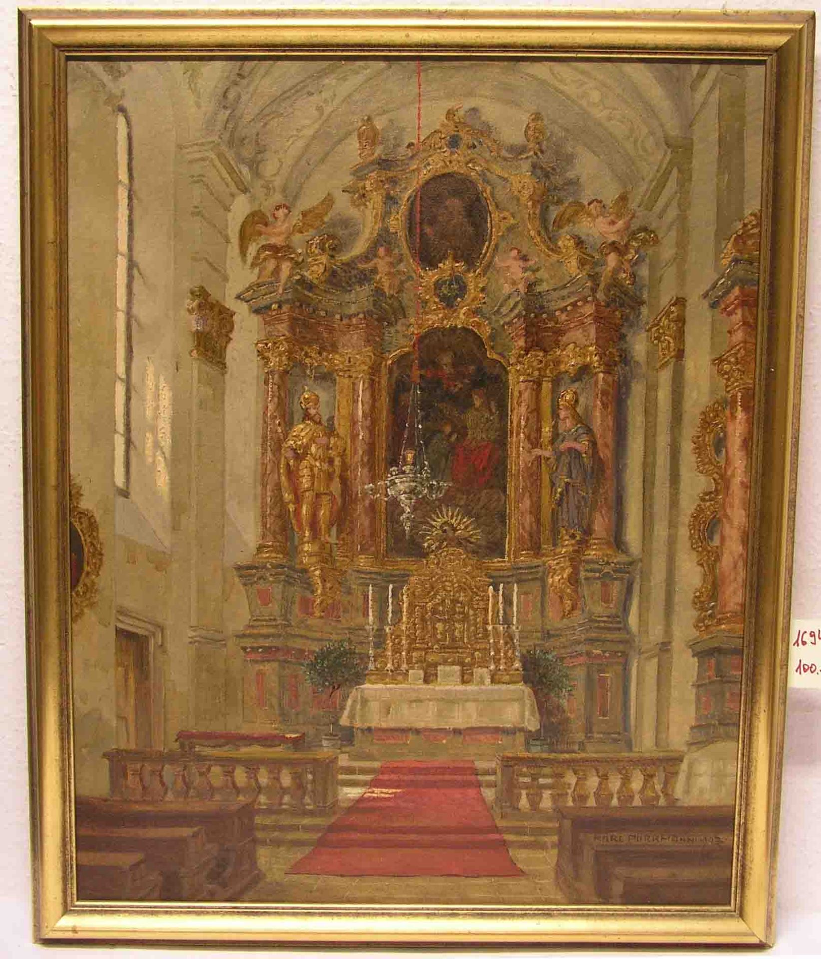 Purmann, Karl (Speyer 1877 - 1966 Stuttgart): "Kircheninterieur". Öl/Lwd., signiert, 1943,kleine