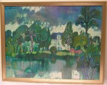 Turban, Angelika (geb. 1953 in Kronach), Bamberger Malerin: "Haus im Park". Mischtechnik,