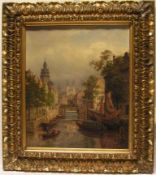 Chevalier, Adolf ( 1831 - ?): "Großstadt mit Fluss". Öl/Lwd., signiert, 60 x 50cm, Rahmen.
