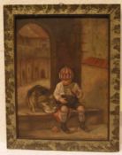Günther, G.: "Junge mit Hund". Öl/Platte, signiert, 39 x 29cm. Rahmen.
