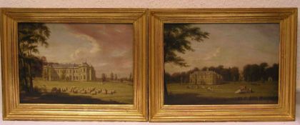 Gemäldepaar: "Parklandschaft mit Schloss". Unbekannt, englischer Maler, 19 Jh., Öl/Holz,24 x 34cm,