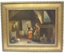 "Holländische Wirtshausstube". Öl/Lwd., unleserlich signiert, 19. Jh. 40 x 54cm, Rahmen.