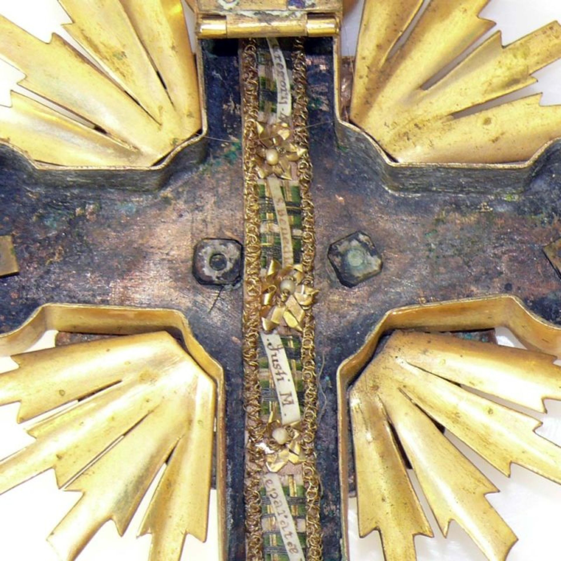 Reliquien-Kreuz (19.Jh.) Messing; auf - Bild 3 aus 6