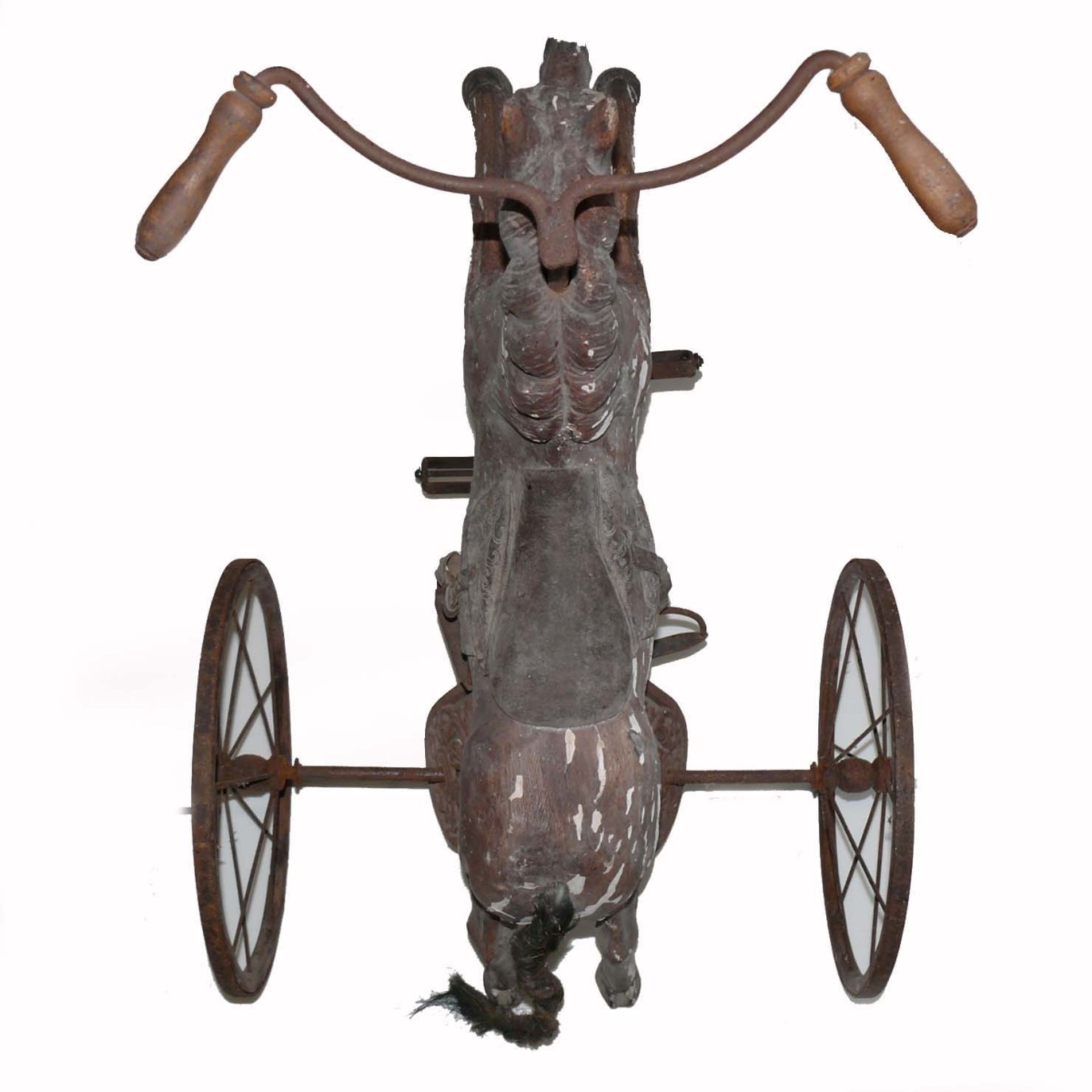 Dreiradpferd (um 1900) braun gefasster - Bild 2 aus 3