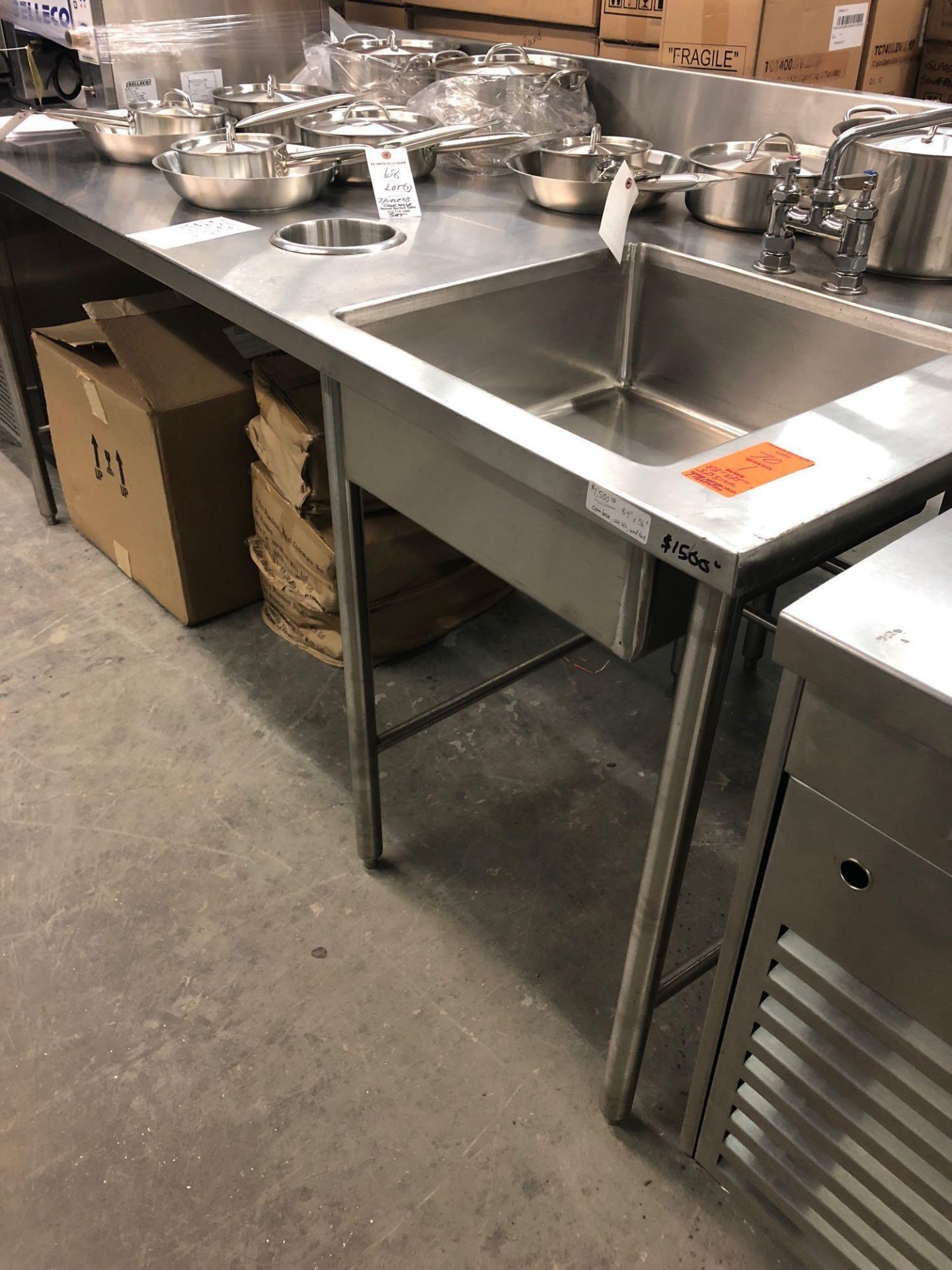 82 inch stainless steel sink table with scrap hole