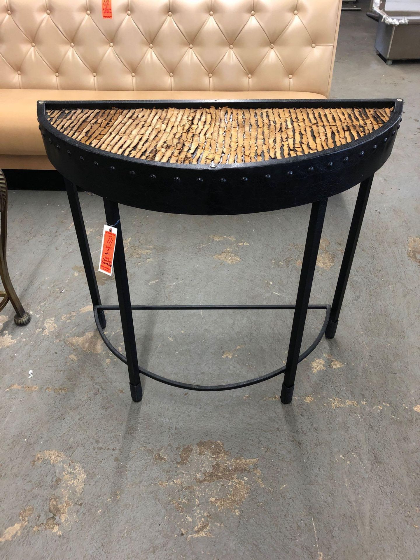 Metal framed end table with decorative top