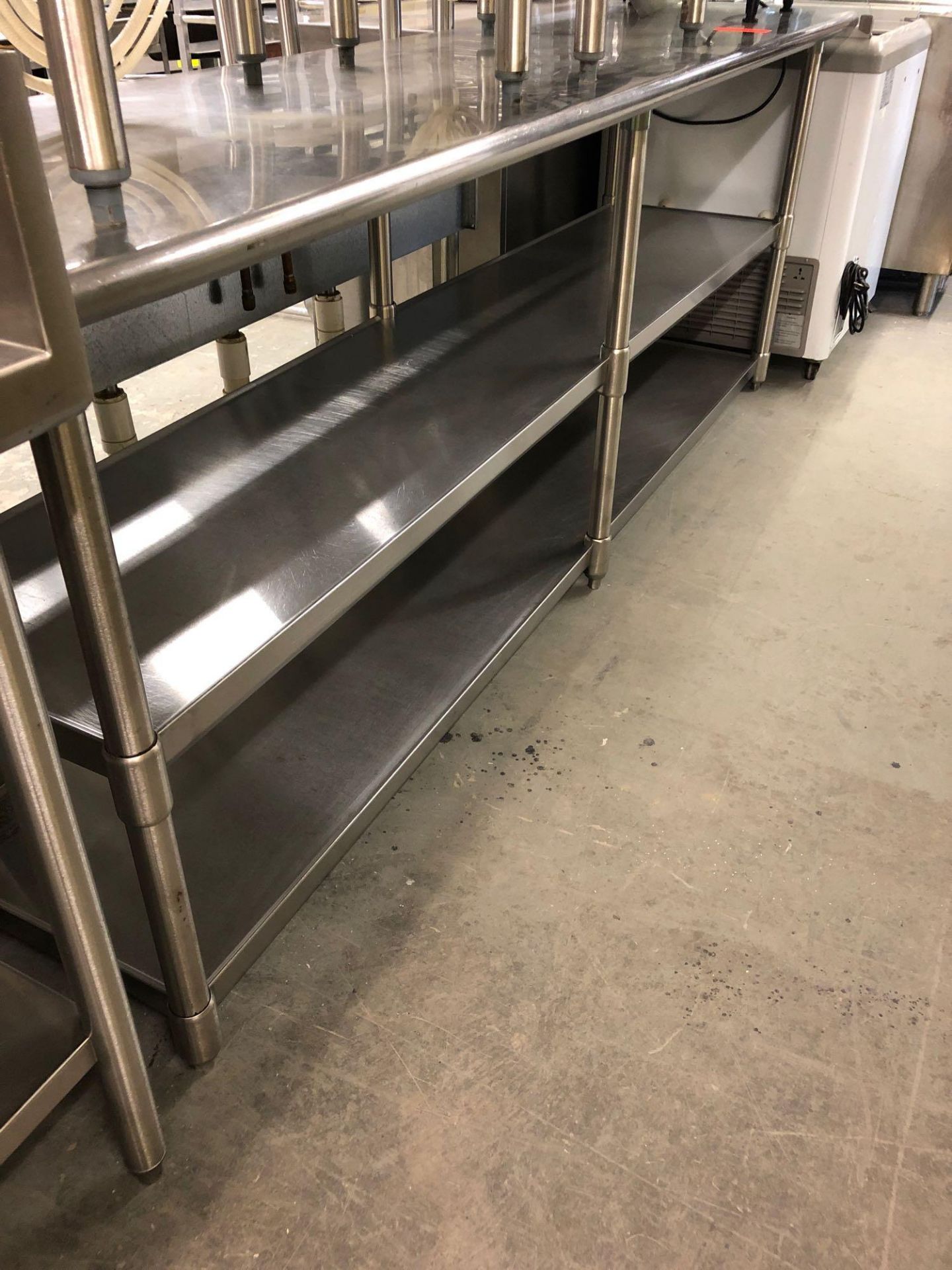 96” x 24” all stainless steel table with two shelves