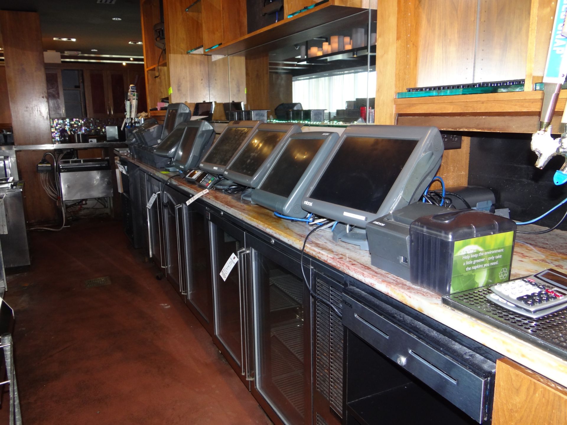 (1) POS System. (9) Screens (12) Printers