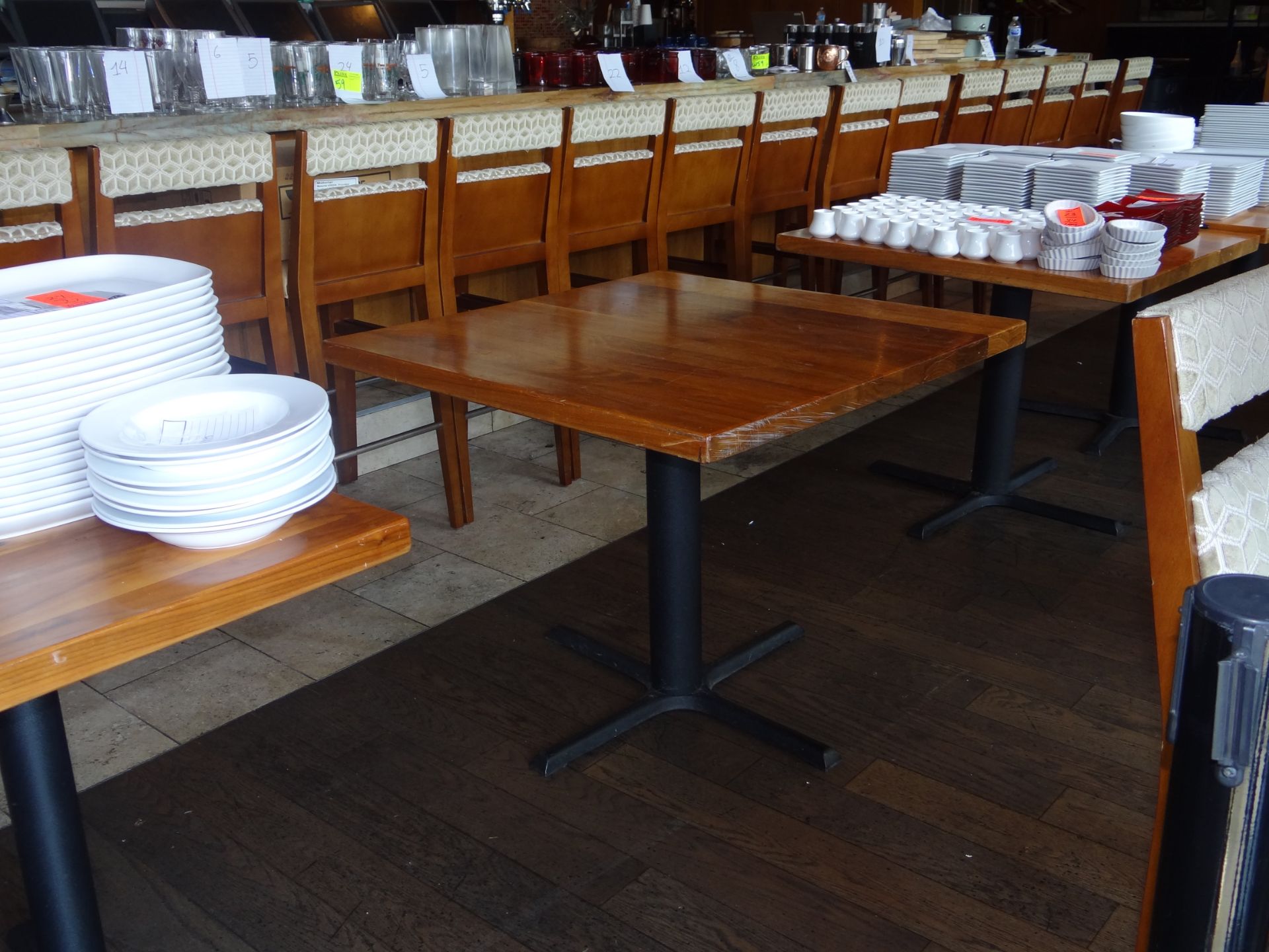 (3) 36" X 36" Solid Cherry Wood Tables with Base - Image 2 of 2