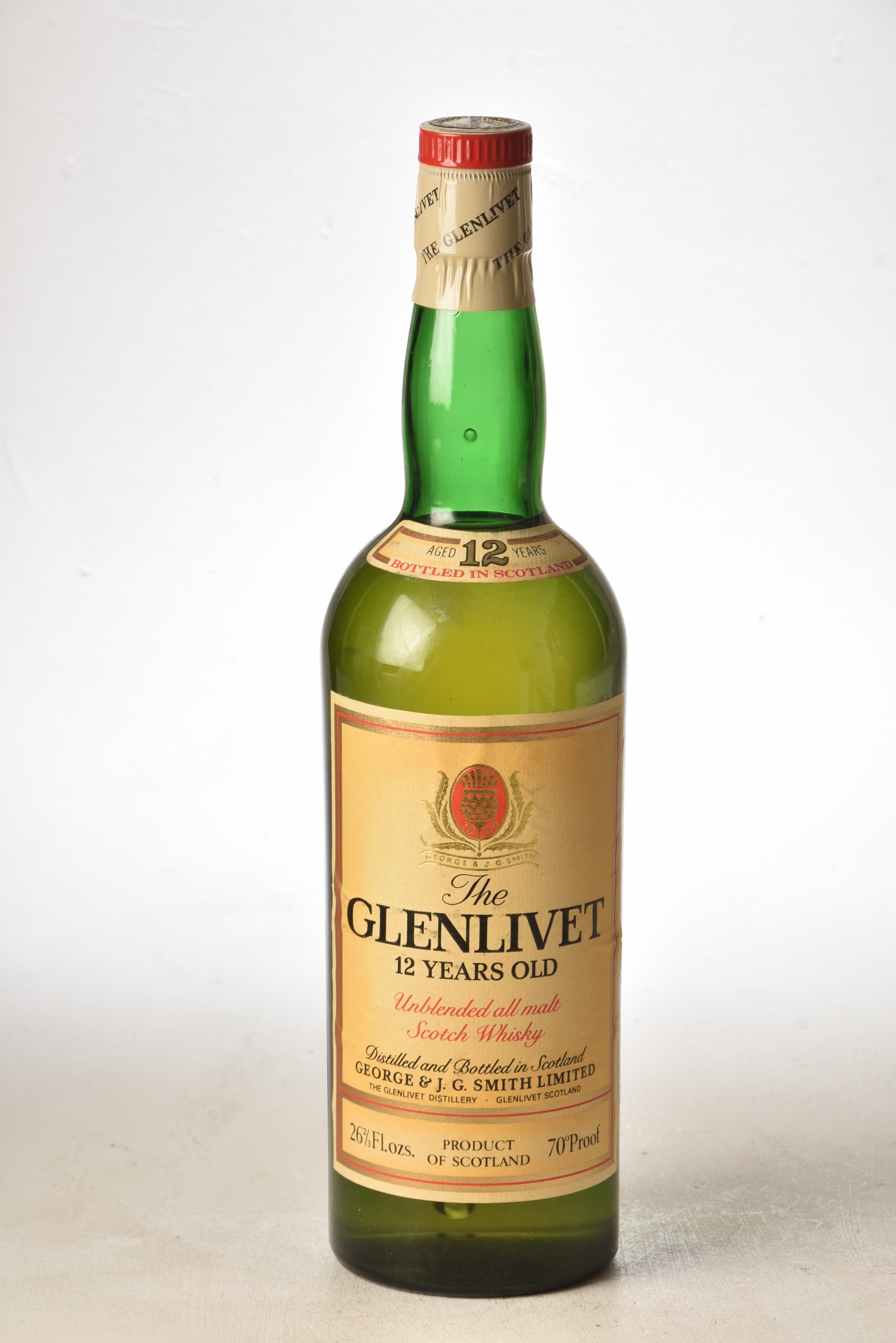 Glenlivet 12 yr old 1960's bottling 26 2/3rds Fl Oz 70% proof 1 bt