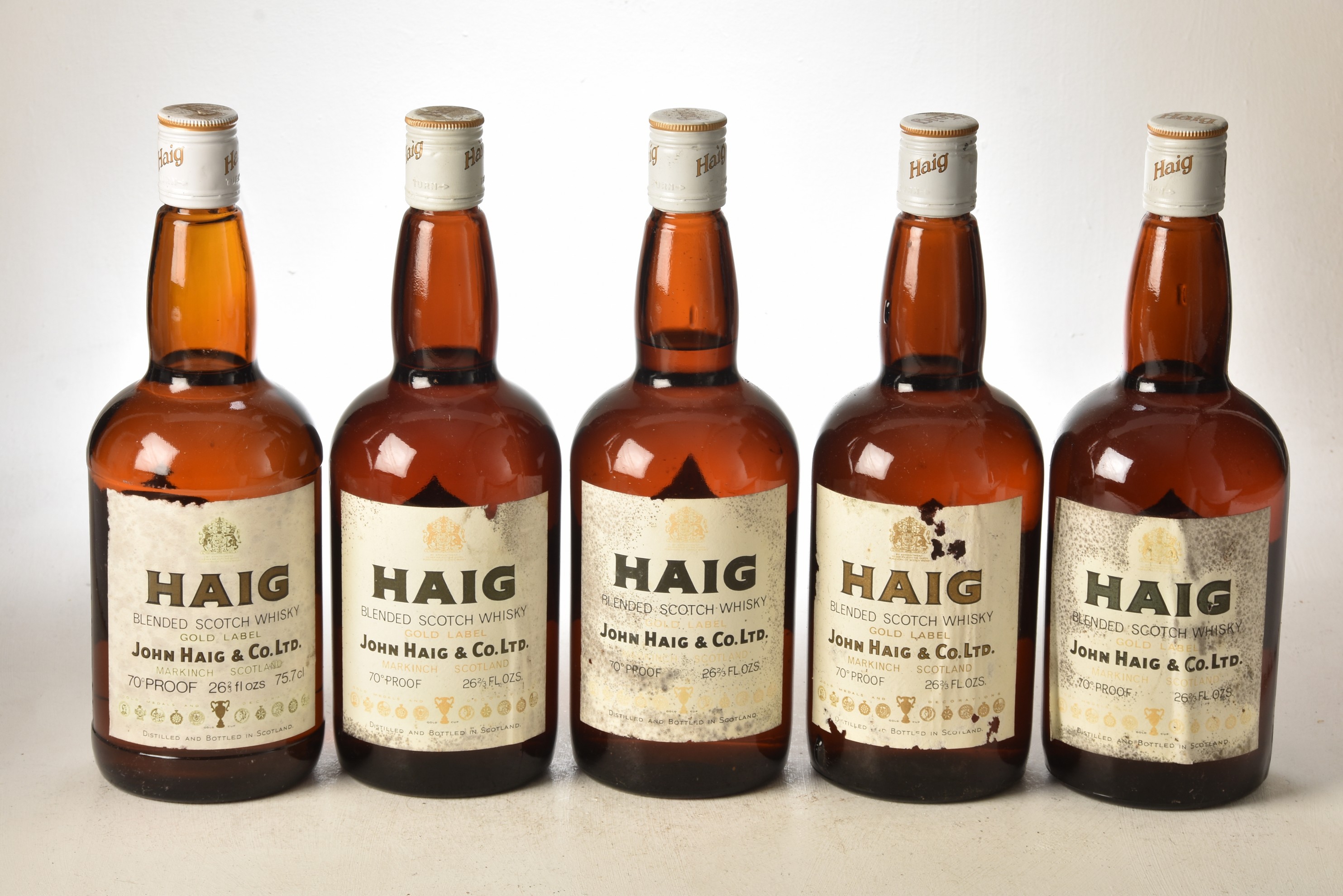 Haig Gold Label 1960's bottling 26 2/3rds Fl Oz 70% Proof 5 bts