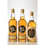 Kings Royal Scotch Whisky 26 2/3rds Fl Oz 70% proof 1 bt Long John Scotch Whisky 26 2/3rds Fl Oz 70%
