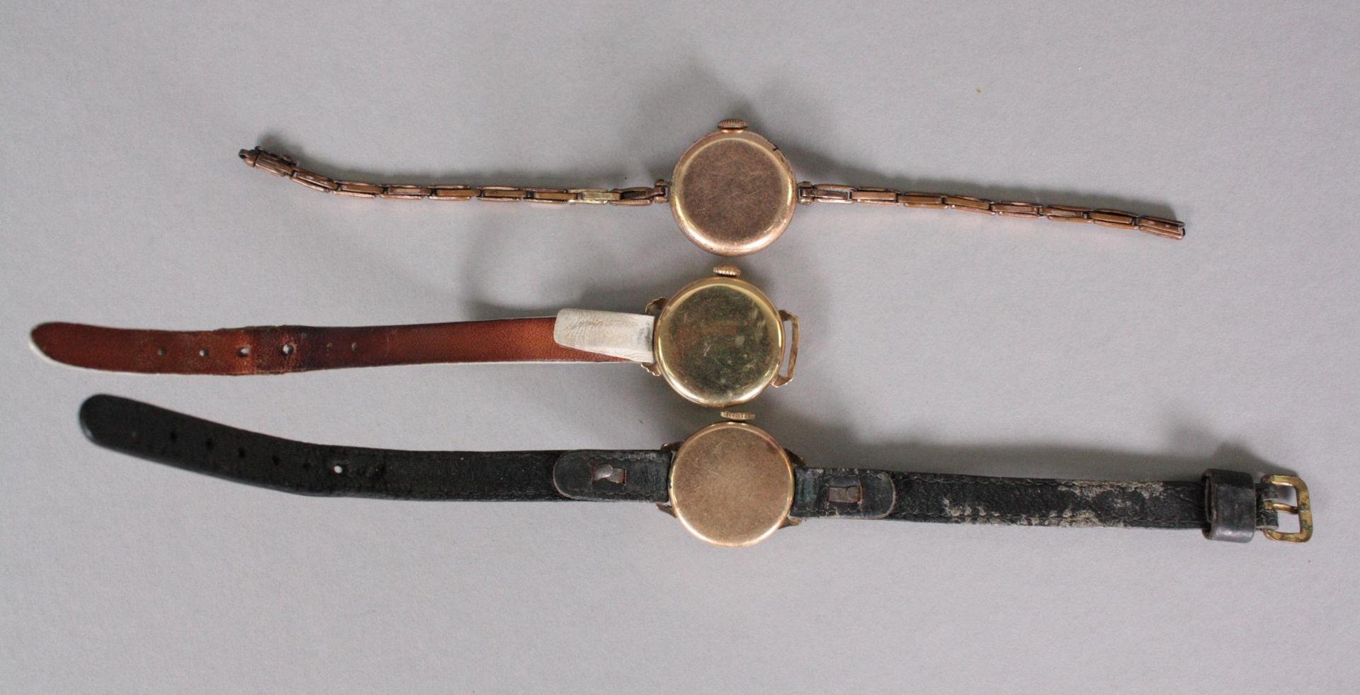 3 Antike Damenarmbanduhren, 14 Karat Gelbgold - Image 2 of 2