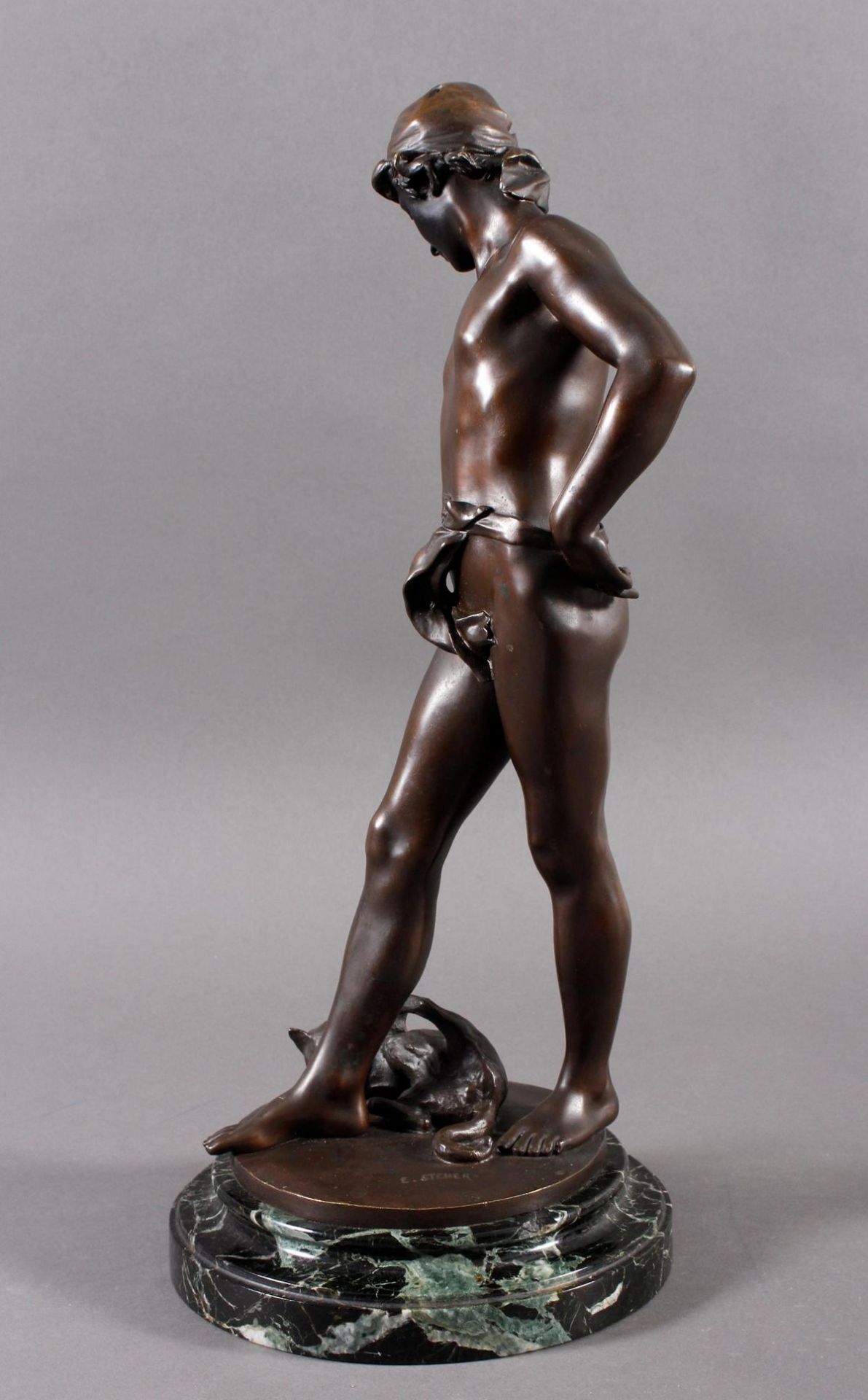 Jugendstil-Bronze, Jüngling mit Katze, Frankreich um 1900 - Image 4 of 8