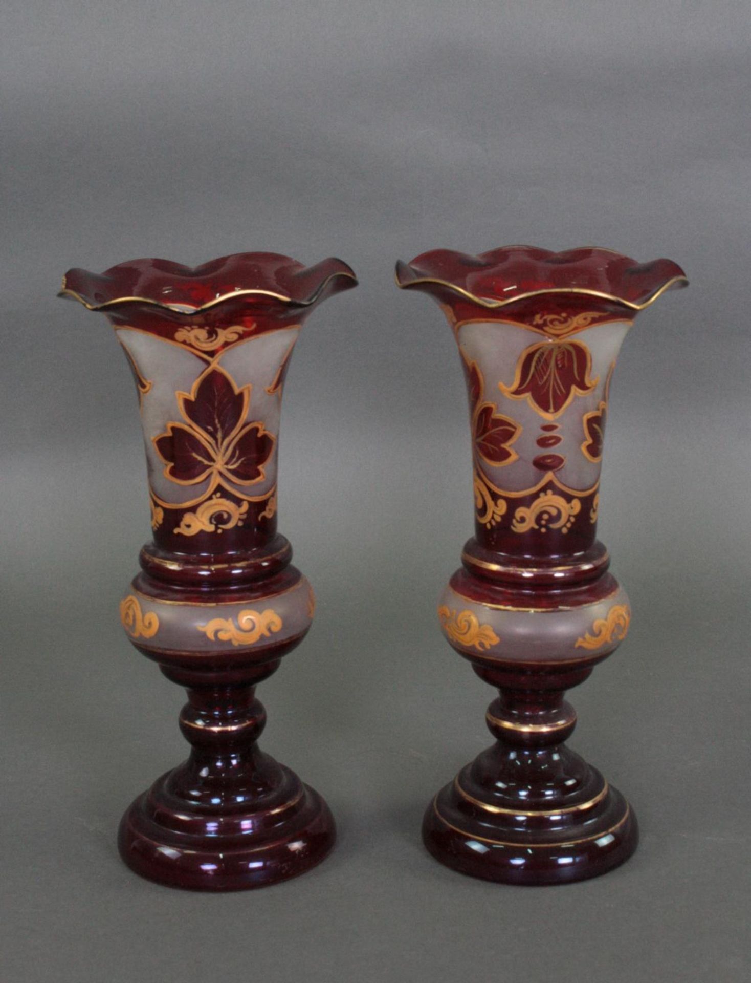Paar Biedermeier Glas Vasen