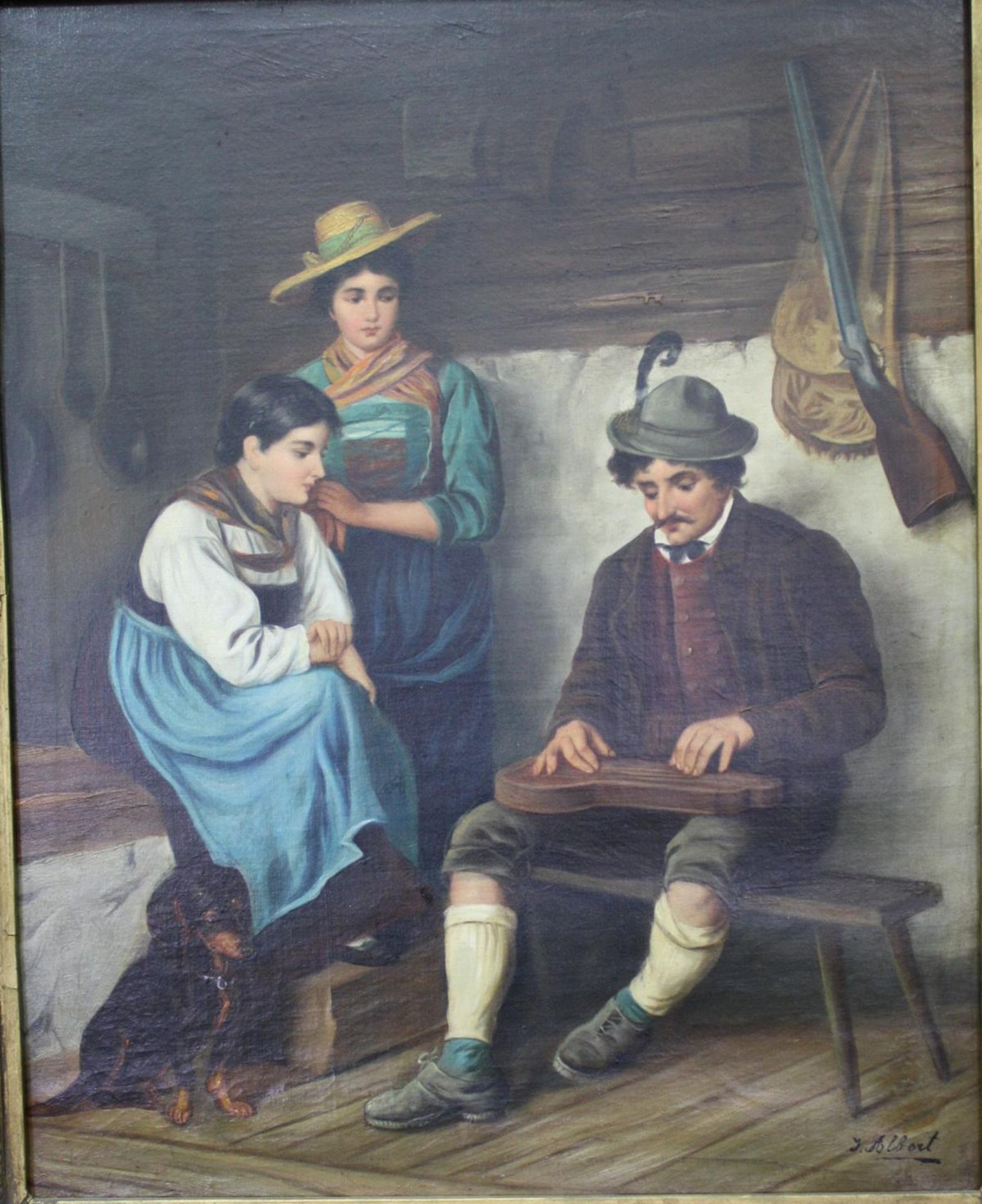 Gemälde, Interieur mit Zither Spieler - Image 2 of 4