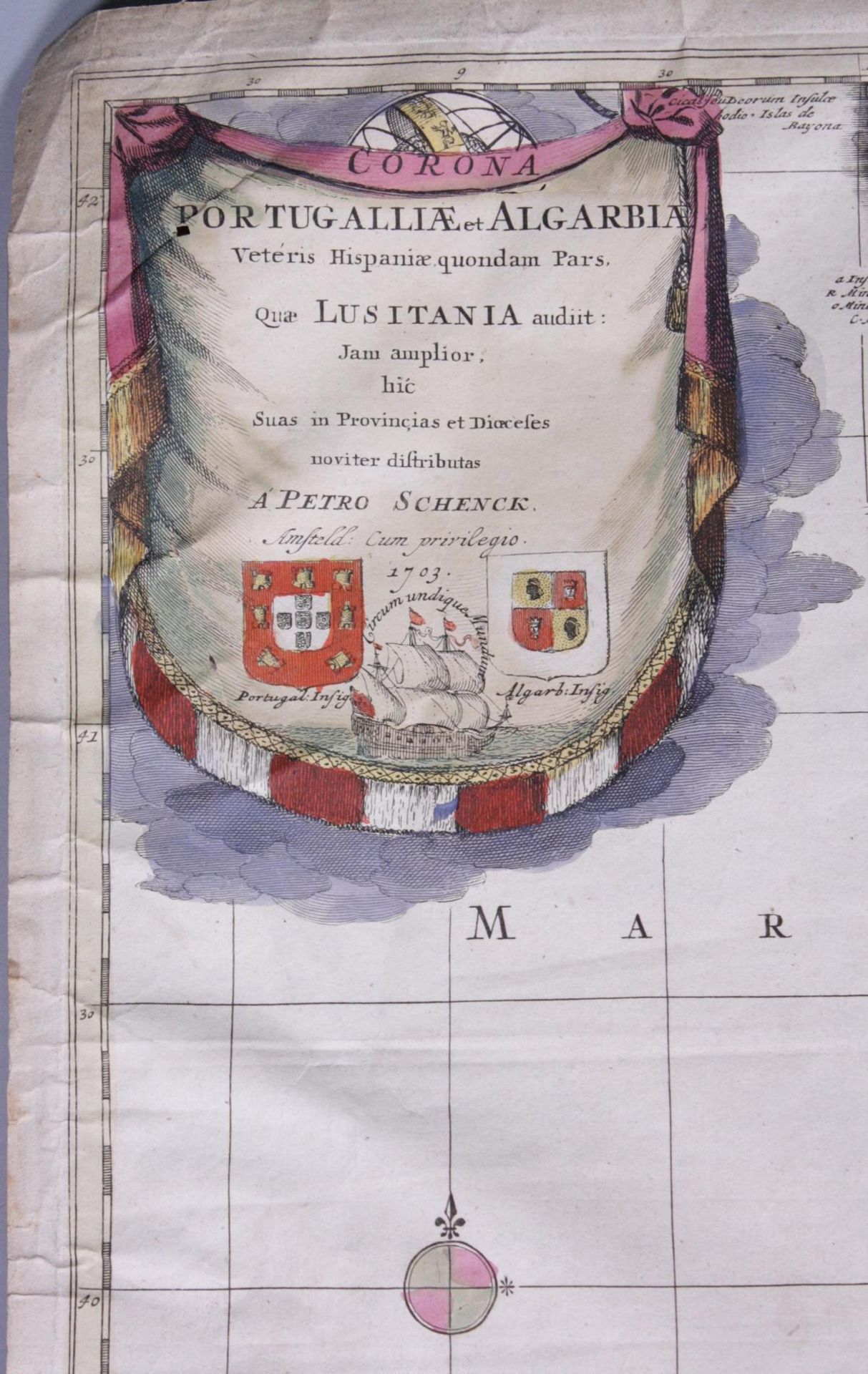 Kupferstich-Karte von Petrus Schenk, datiert 1703, altkoloriert - Image 2 of 3