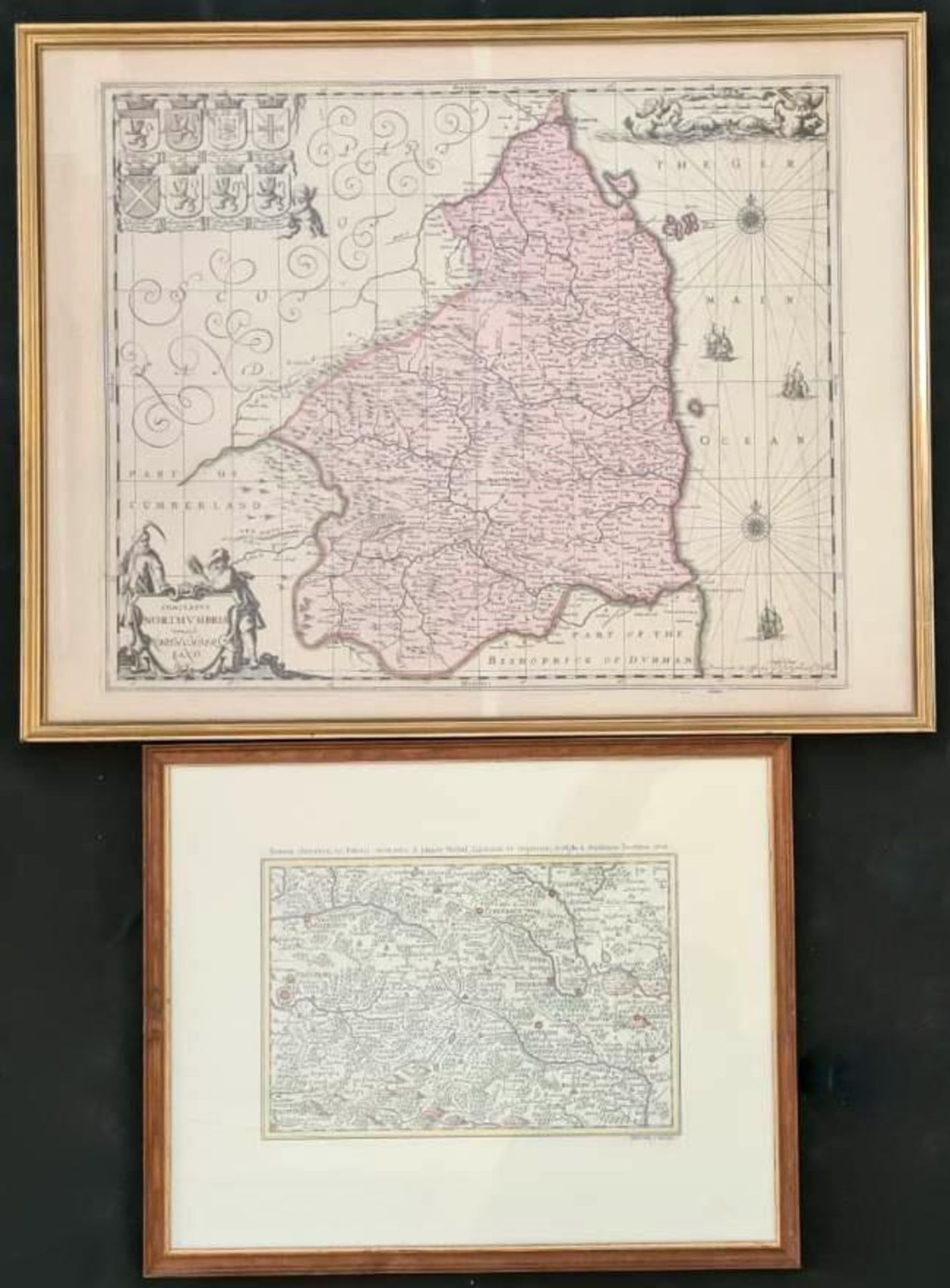 Zwei Landkarten, Kupferstich/Radierung, Koloriert