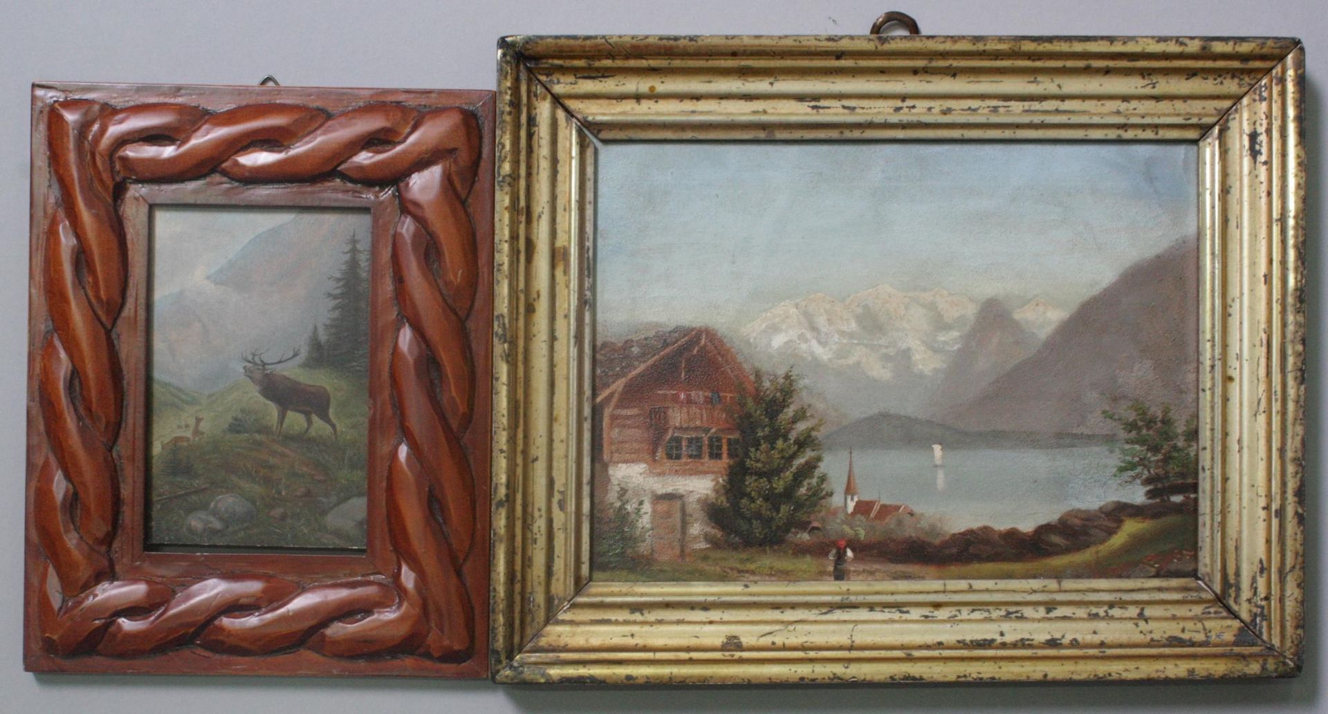 2 Anonyme Gemälde, Landschafts- und Tier Darstellung um 1900