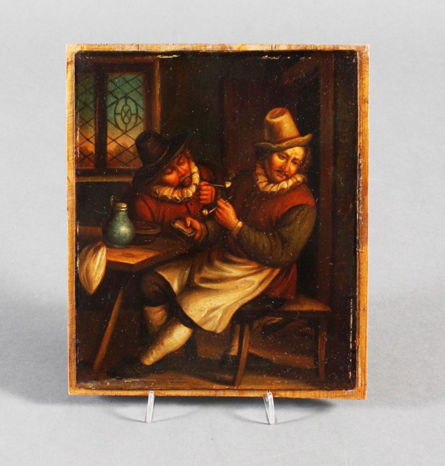 Ölgemälde, wohl Holland 18. Jahrhundert, "Die Raucher in der guten Stube