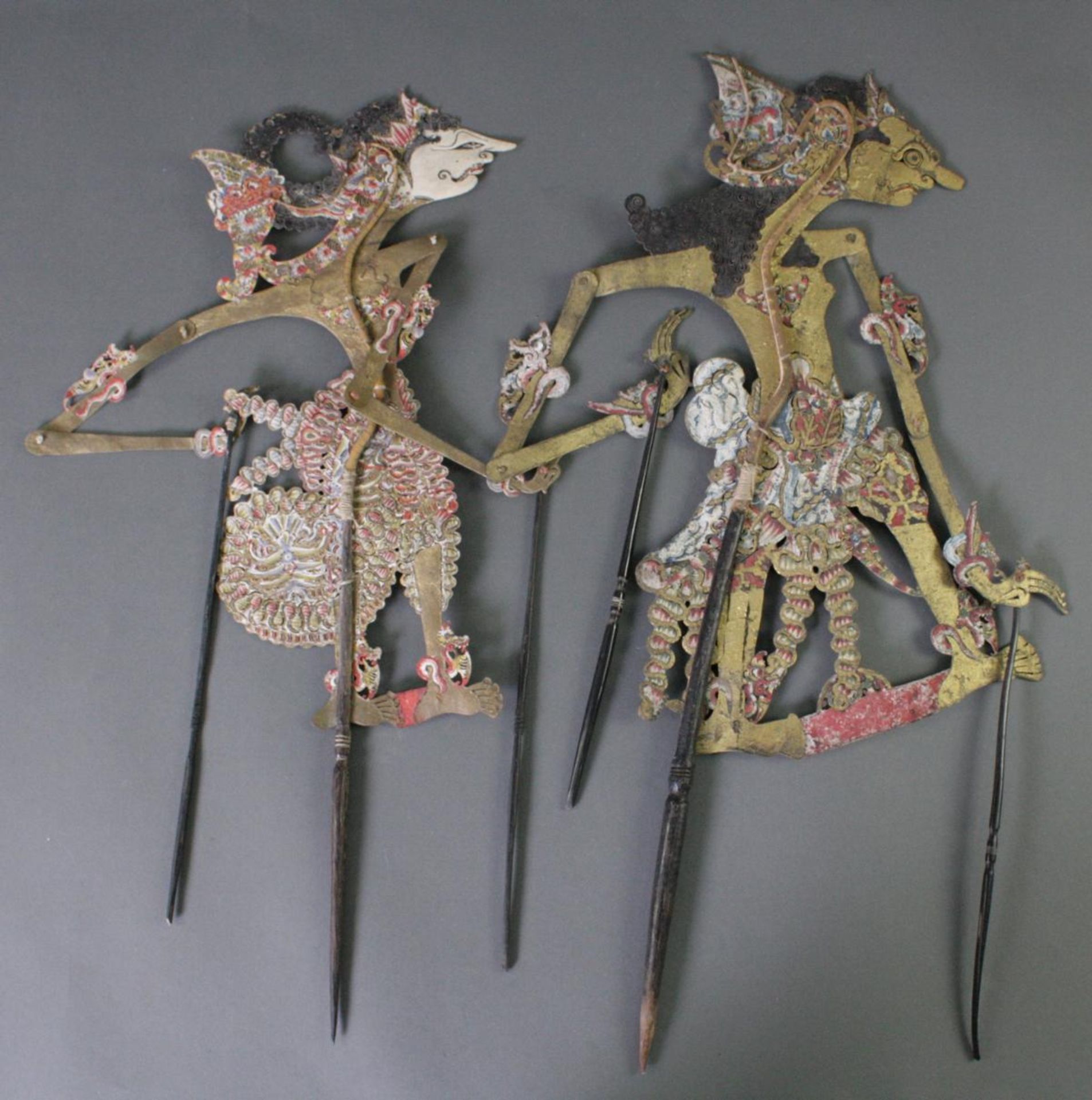 2 indonesische Schattenspiel-Puppen, Wayang-Kulit