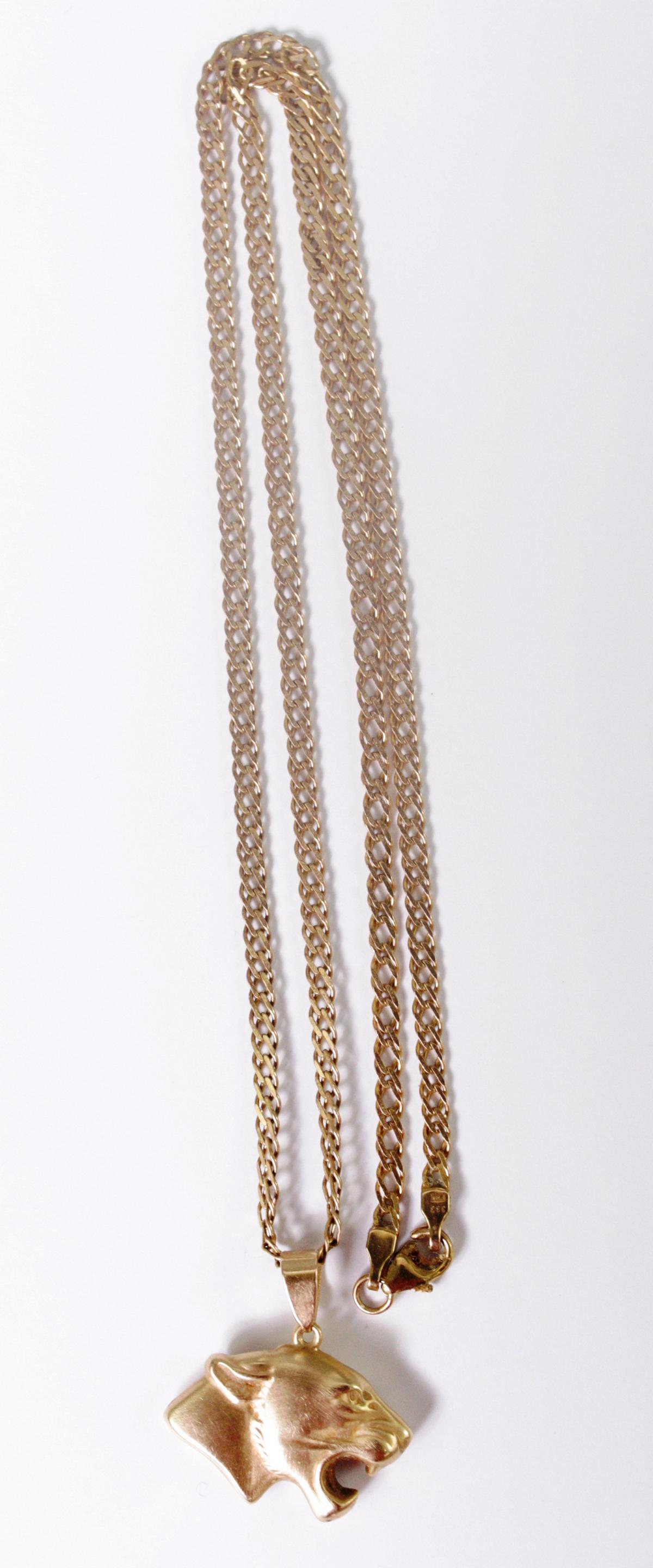 Halskette aus 8 Karat Gelbgold mit Tigeranhänger aus 14 Karat Gelbgold - Image 2 of 3