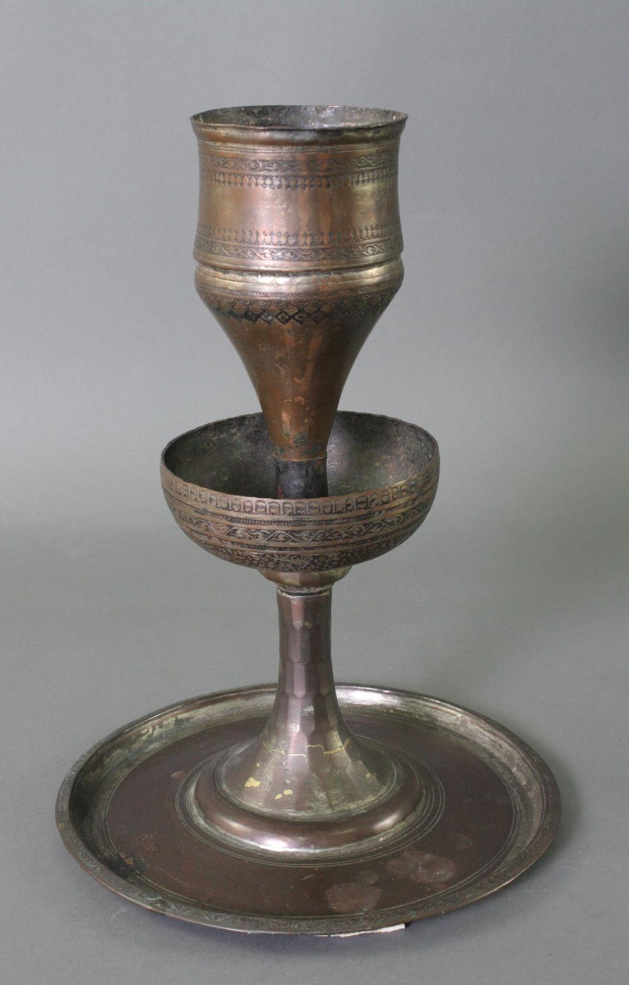 Kupfer verzinnt Öllampe, Orient, 19. Jahrhundert