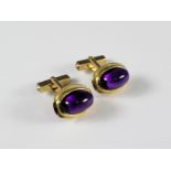 Manschettenknöpfe mit Amethystcabochons, 14 Karat Gelbgold