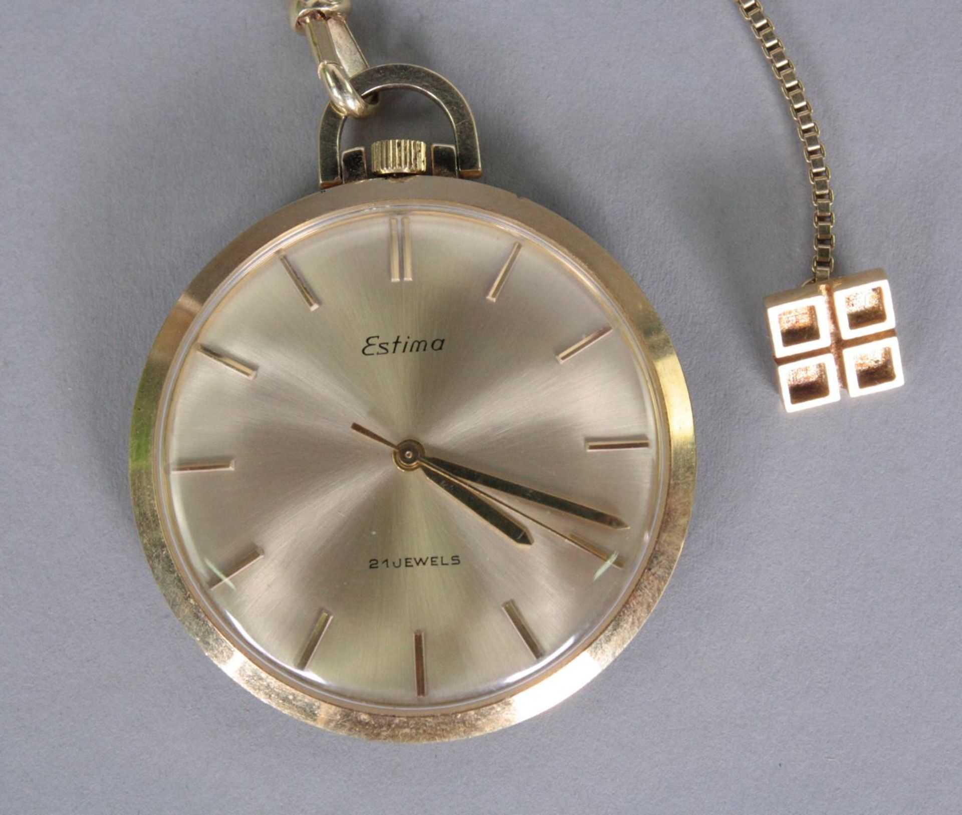 Taschenuhr mit Uhrenkette, 14 Karat Gelbgold - Image 2 of 3