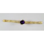 Damenarmband mit großem, facettierten Amethyst und Diamanten, 14 Karat Gelbgold